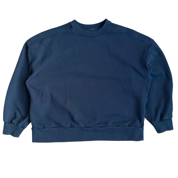 Everlane Cropped Loopback Crewneck Sweatshirt Womens XL Black Relaxed Pullover - Picture 1 of 8